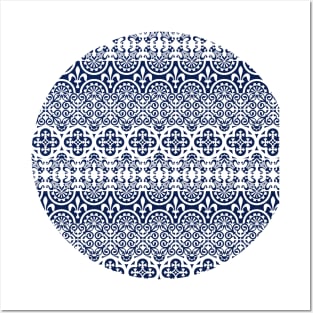 Indigo Blue Moroccan Pattern (Decorative Border) Posters and Art